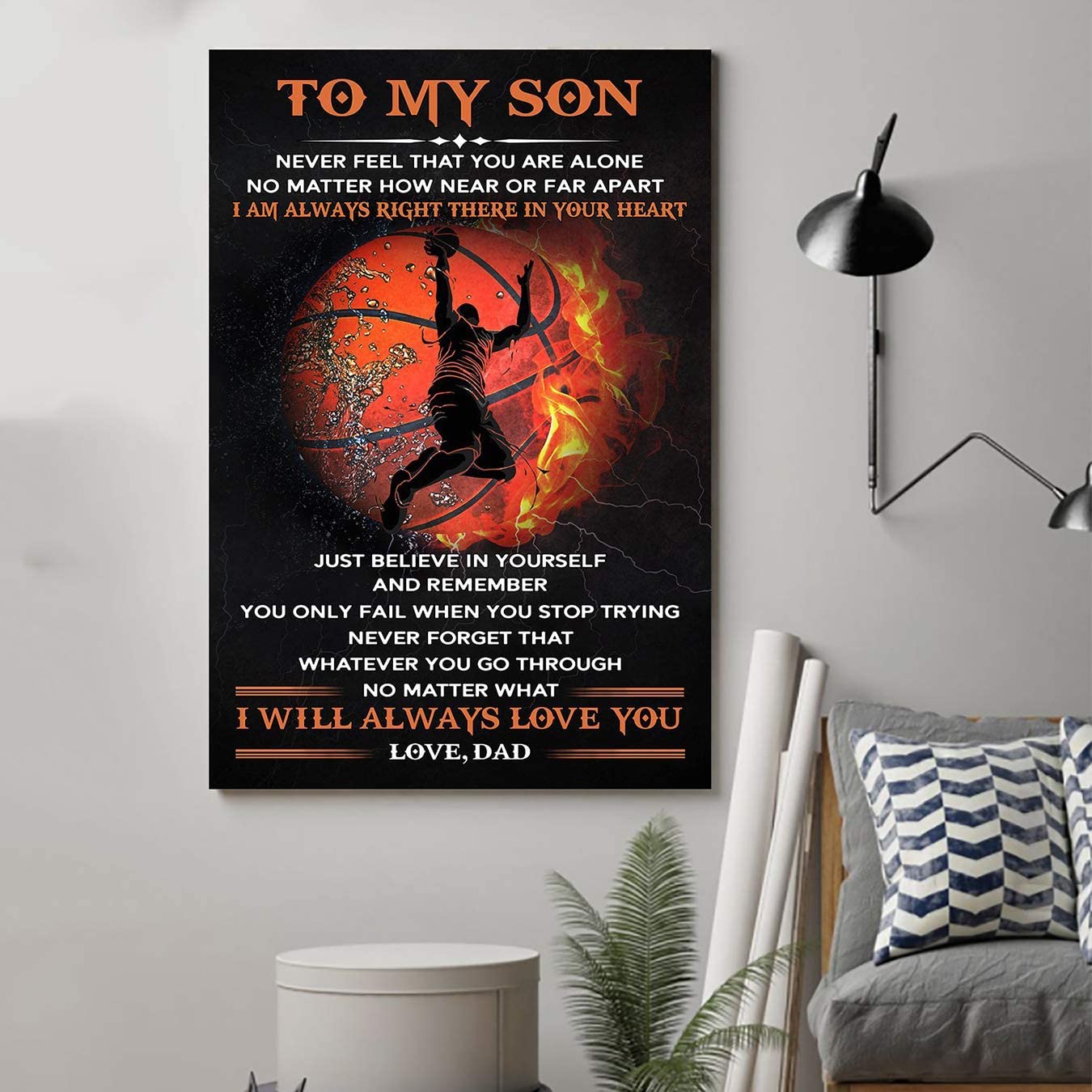 Poster for Room Aesthetic – Command Strips Wall Decor – Lyp4 Basketball Poster – Dad to Son – Never Feel That You are Alone