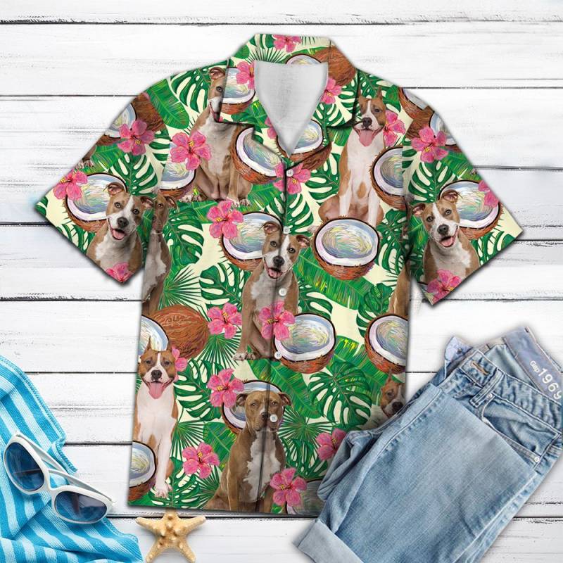 American Staffordshire Terrier Tropical Coconut Hawaii Shirt Ha106385