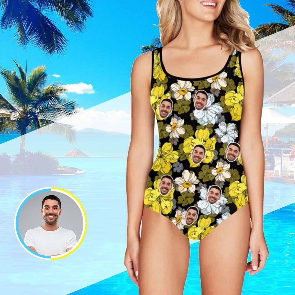 Custom Face Beautiful Flowers Women’S Tank Top Bathing Swimsuit, Idea Gift For Her In Summer