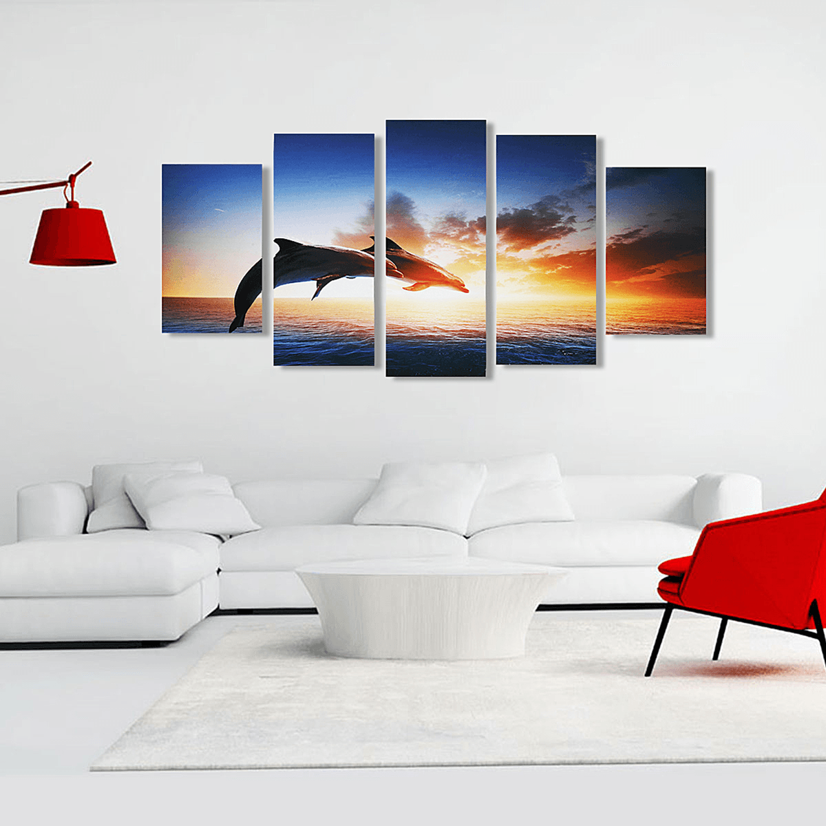 Dolphin Sunset Canvas Print Paintings Poster Wall Art Picture Home Decor Unframed