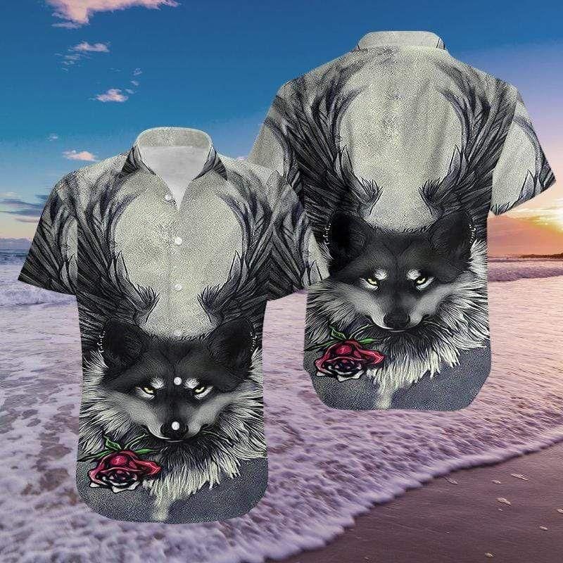 Wolf And Rose Aloha Hawaiian Shirt Colorful Short Sleeve Summer Beach Casual Shirt For Men And Women