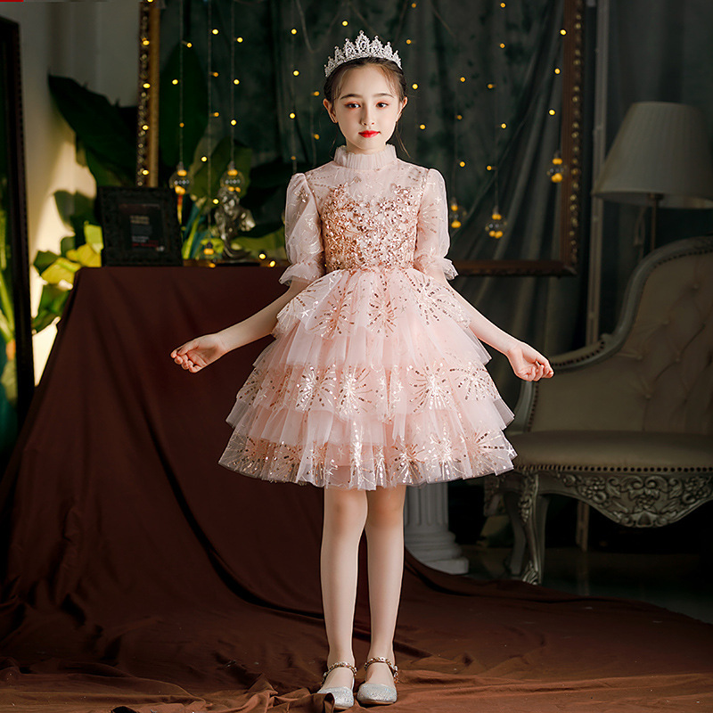 2022 Kids Girl’s Elegant Princess Dress Children Sequins Layered Tulle Tutu Mermaid Dresses Infant Vestidos for Formal Parties alx