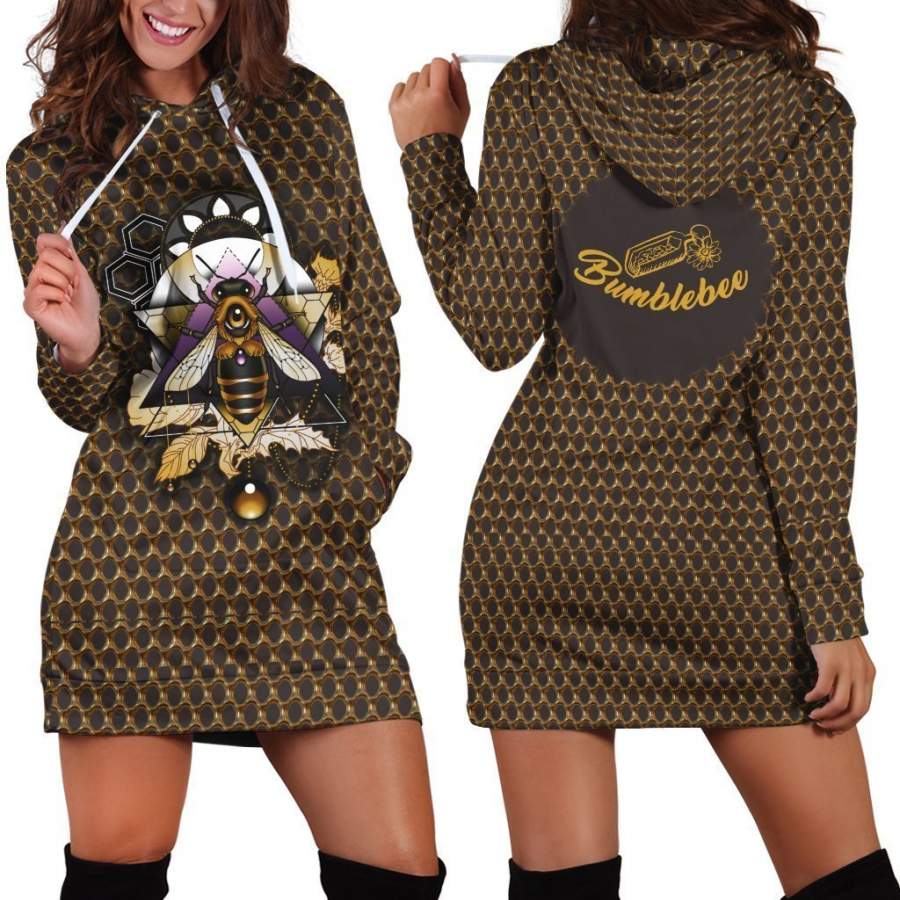 3D All Over Bumble Bee Hoodie Dress