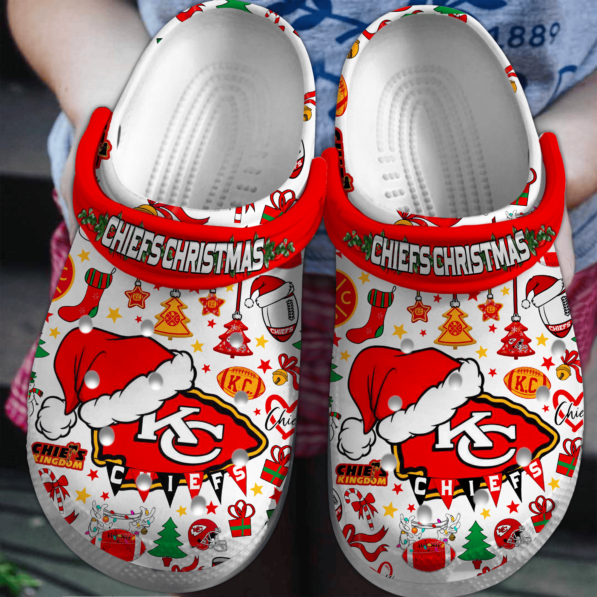 Christmas Kansas City Chiefs Mahomes NFL Sport Crocss Crocband Clogs Shoes Comfortable For Men Women and Kids