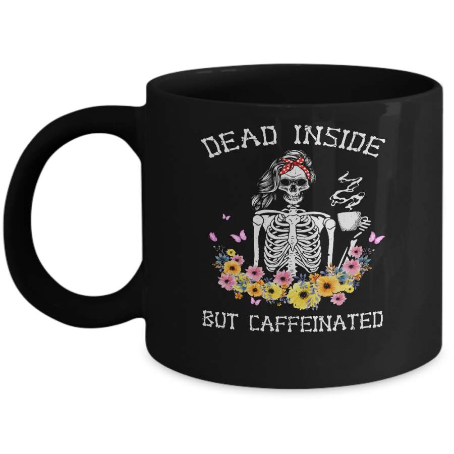 Dead Inside But Caffeinated Skeleton Flower Vintage Mug