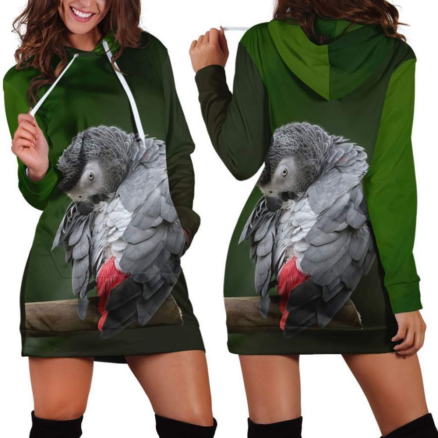 All Over Printed Parrots Hoodie Dress H2179B