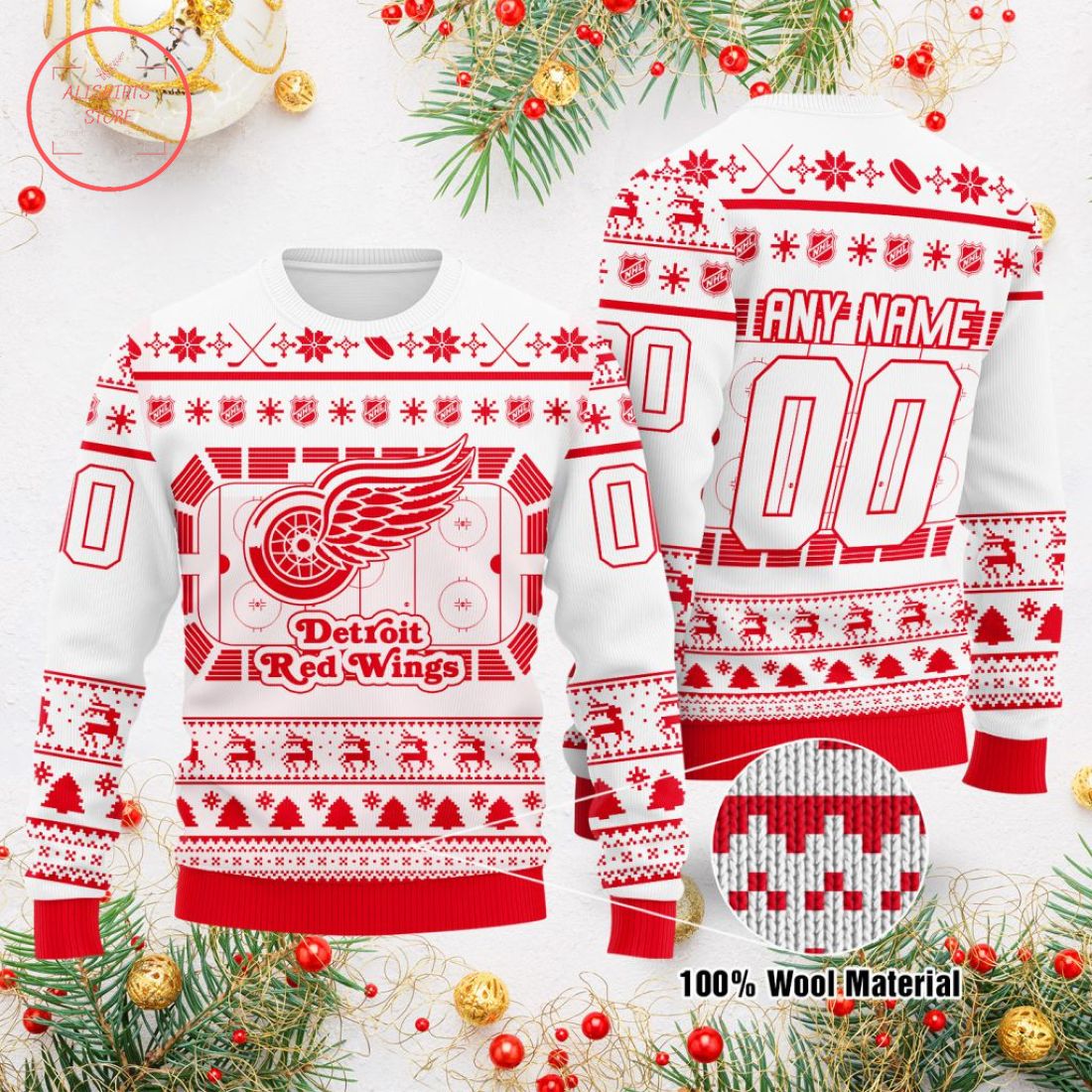 Detroit Red Wings Custom Name Number Stadium Gift For Fan Ugly Wool Sweater Christmas