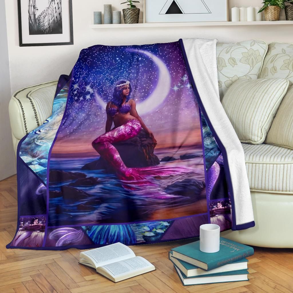 Beautiful Mermaid On The Rock Galaxy Pattern Fleece Blanket, Sherpa Blanket, Gift For Parent, Family Member, Friends Gift, Christmas Gift, Home Decor, Home Living