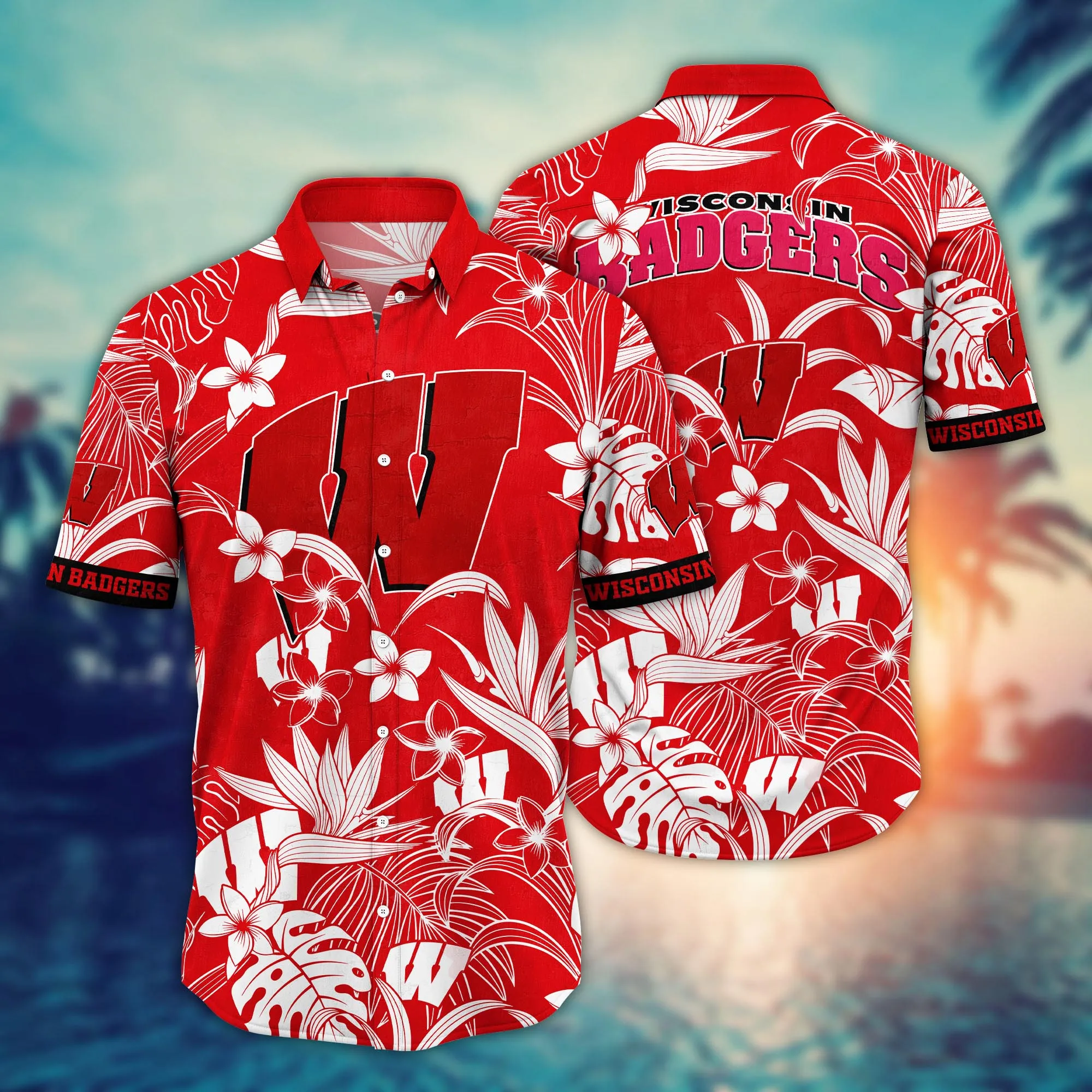 Wisconsin Badgers NCCA Hawaiian Shirt Picnicstime Aloha Shirt