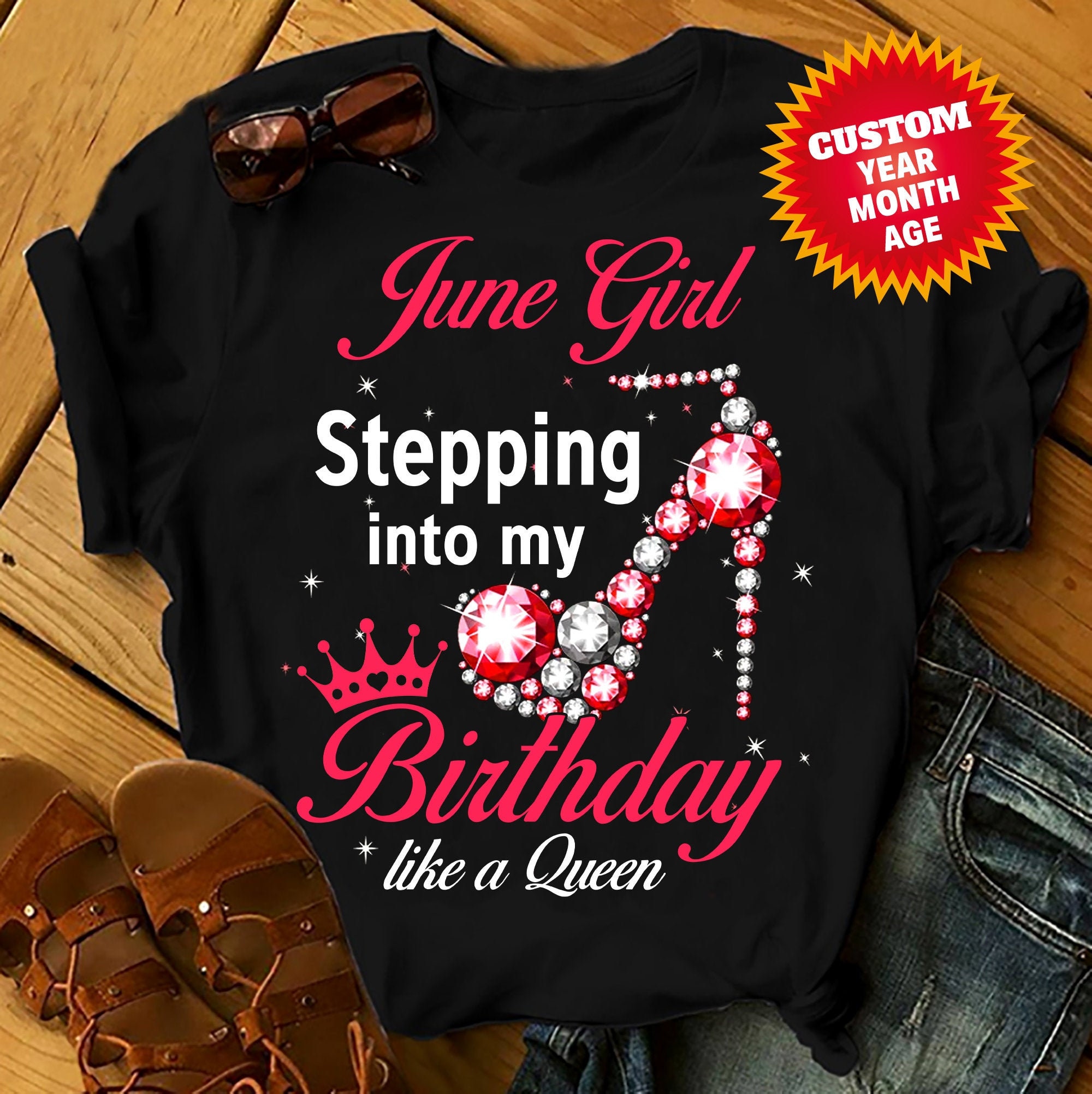 Stepping Into My Birthday Like A Queen Shirts Women, Birthday T Shirts, Summer Tops, Beach T Shirts