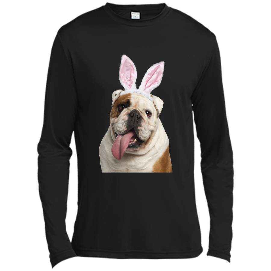 Bulldog Wearing Easter Bunny Ears Dog T-Shirt Long Sleeve Moisture Absorbing Shirt