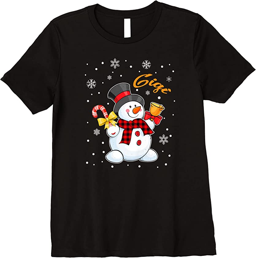 Womens Grandma Gigi Snowman Candy Cane Christmas Red Plaid Premium T-Shirt