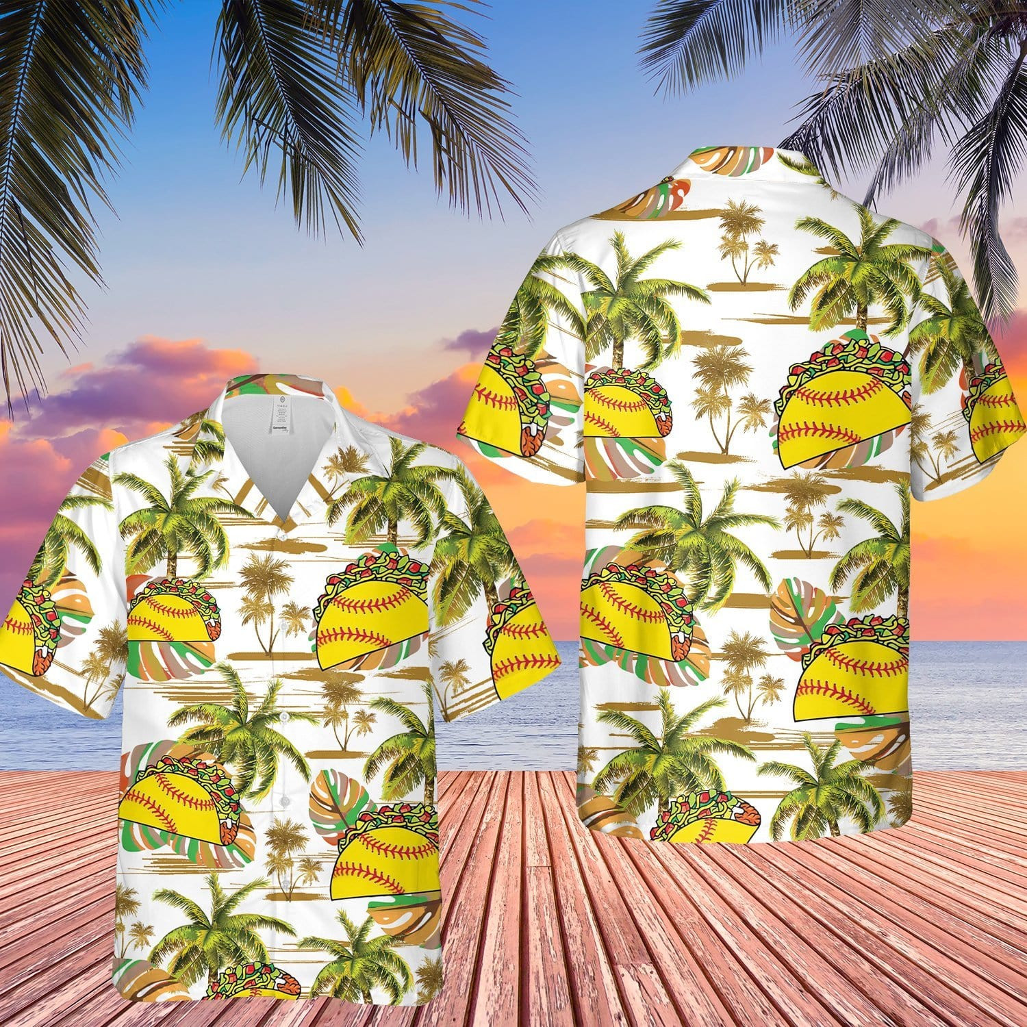 Softball And Tacos Palm Tree White Pattern Unisex Hawaii Shirts Ha19811