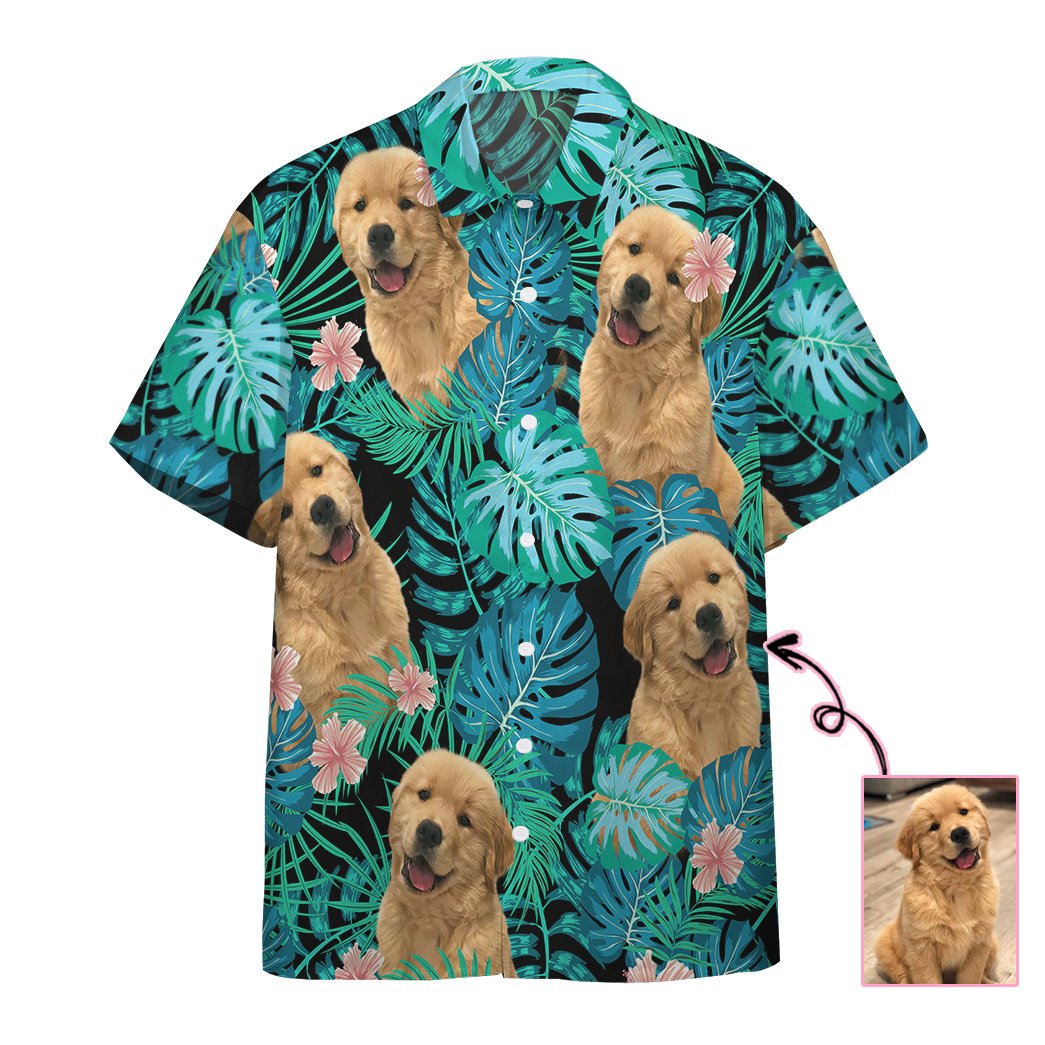 Gearhumans Dog Hawaii Tropical Custom Photo Short Sleeve Shirt Ha13185