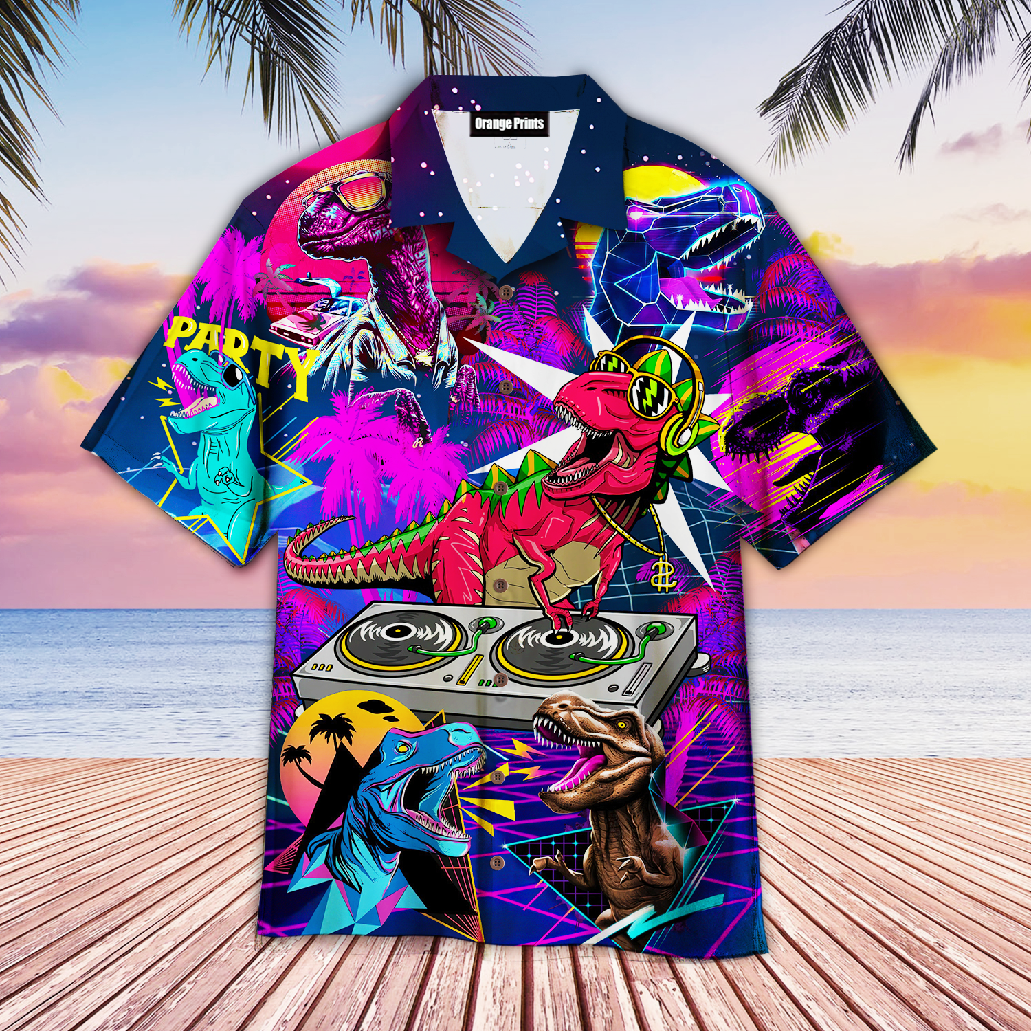 Dinosaur Neon Dj Party Hawaii Shirt For Men Women Ha91047