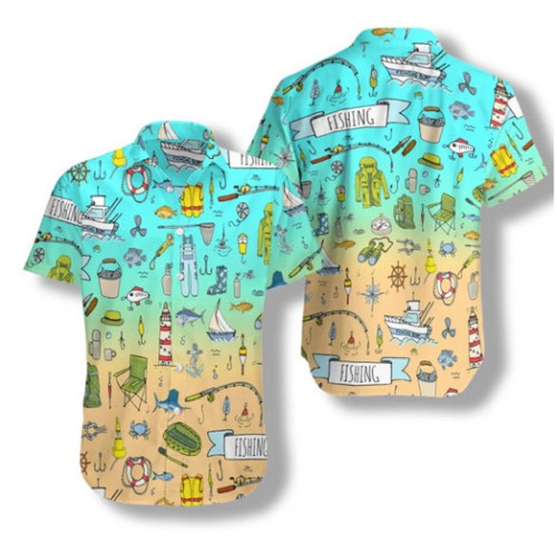 Fishing Doodle Multicolor Unique Design Hawaii Shirt Ha62279