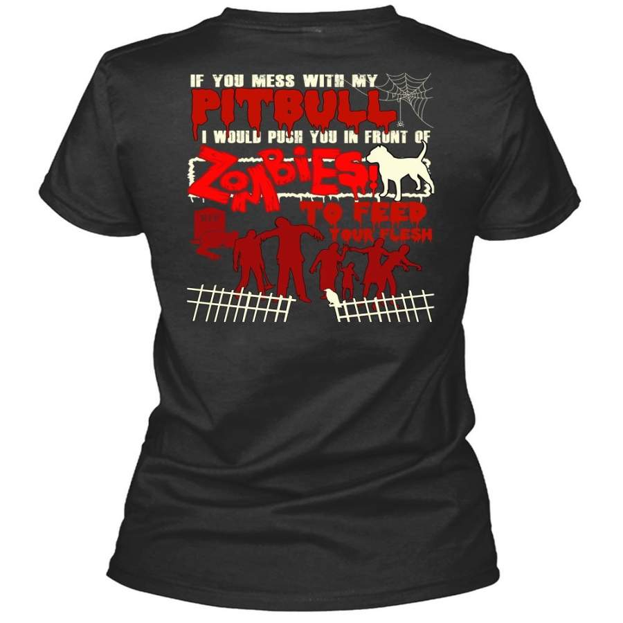 You Mess With My Pit Bull T Shirt, My Favorite T Shirt, Cool Shirt (Ladies LS Heather V-Neck)