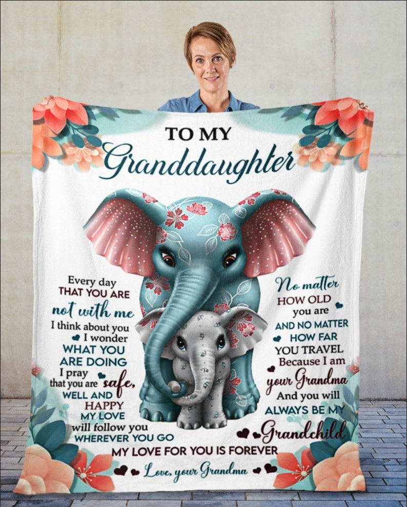 Grandma To Granddaughter – Gift For Granddaughter Fleece Blanket Custom Names Christmas Blanket Christmas Gift Elephants Lover Blanket Gift