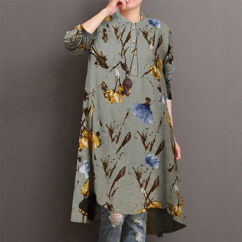 ZANZEA 2022 Fashion Printed Long Tops Women’s Autumn Blouse Casual Floral Shirts Female Button Irregular Tunic Top alx