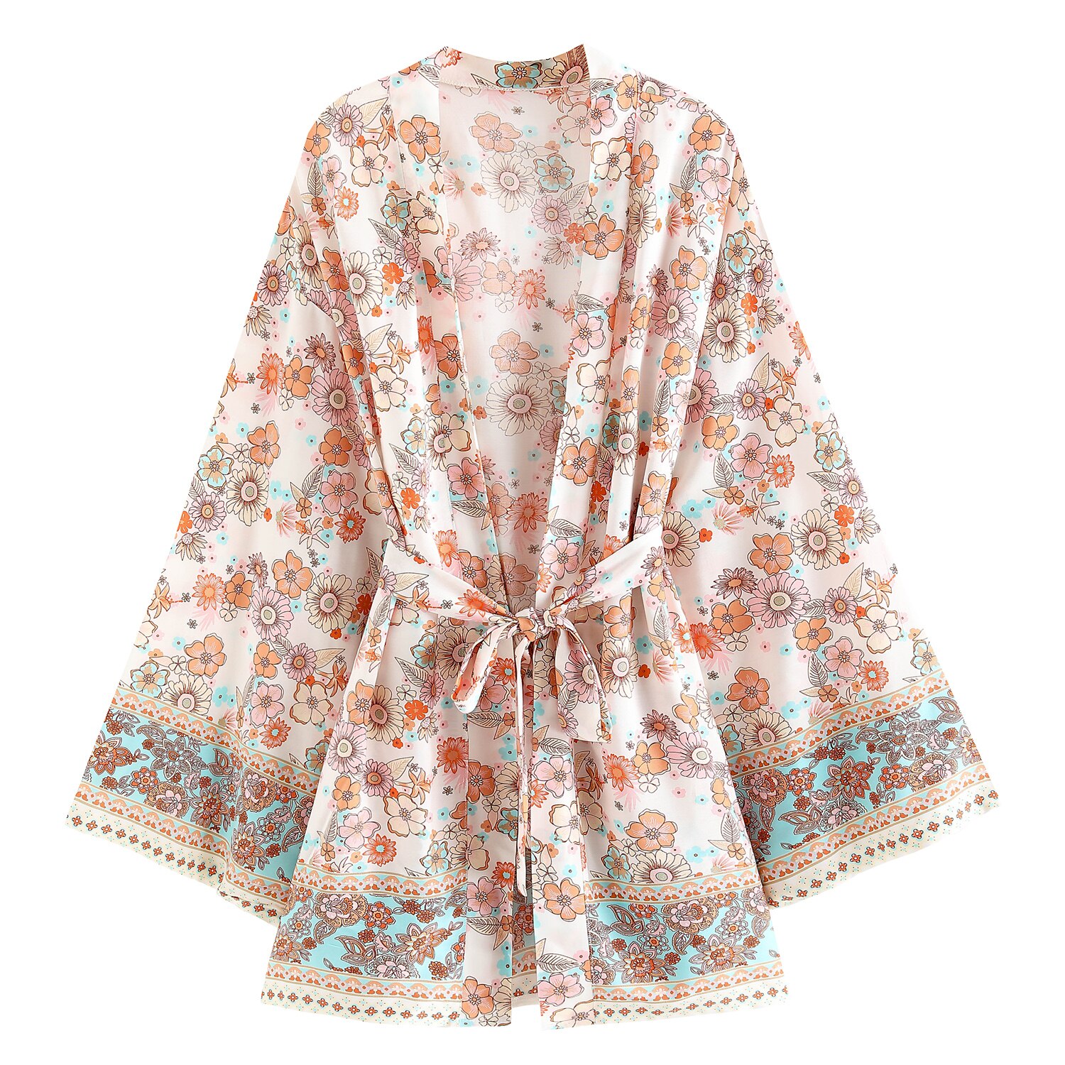 Boho Vintage Floral Print Duster Bohemian Chic Rayon Cotton Batwing Sleeve Short Hippie Vestidos Women’s Kimono Jacket Robe alx