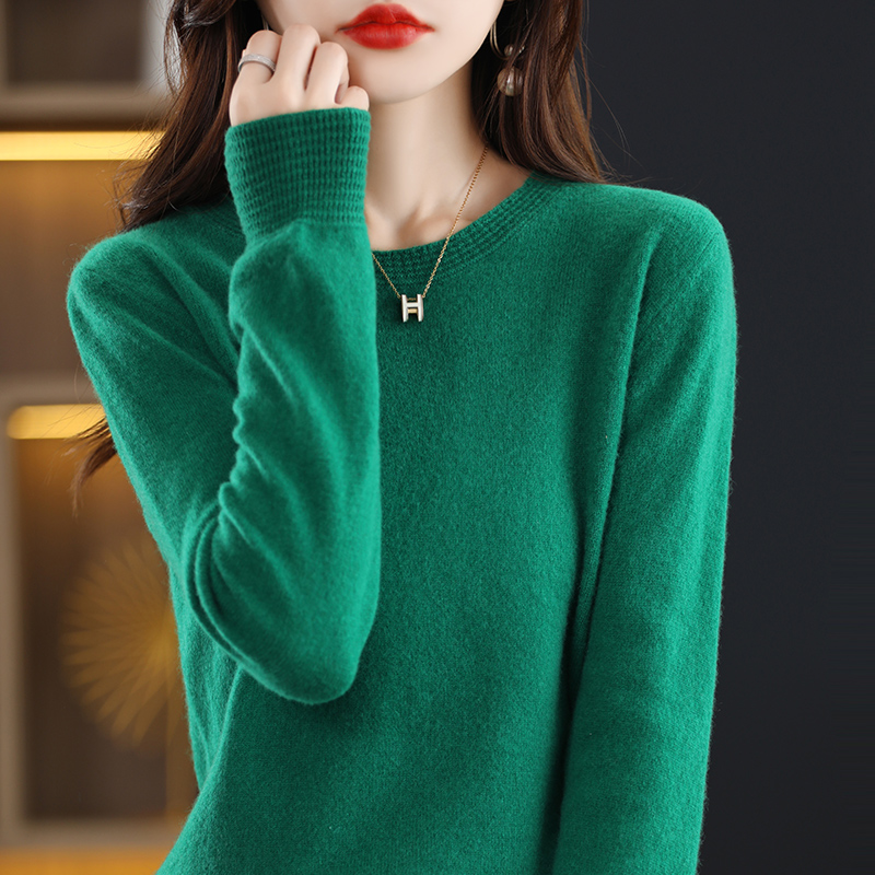 Autumn Winter New Wool Blend Sweater Woman Horseshoe Design O-Neck Pullover Casual Knitted Tops Cashmere Female Sweater alx