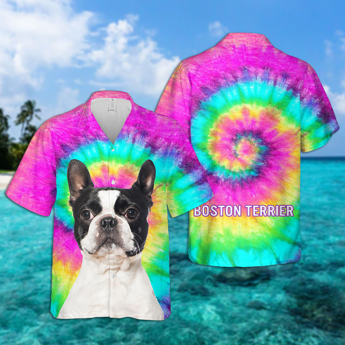 Boston Terrier Bleach Color Hawaiian Shirt, Boston Terrier Hawaiian Shirt, Aloha Shirt For Dog Lover