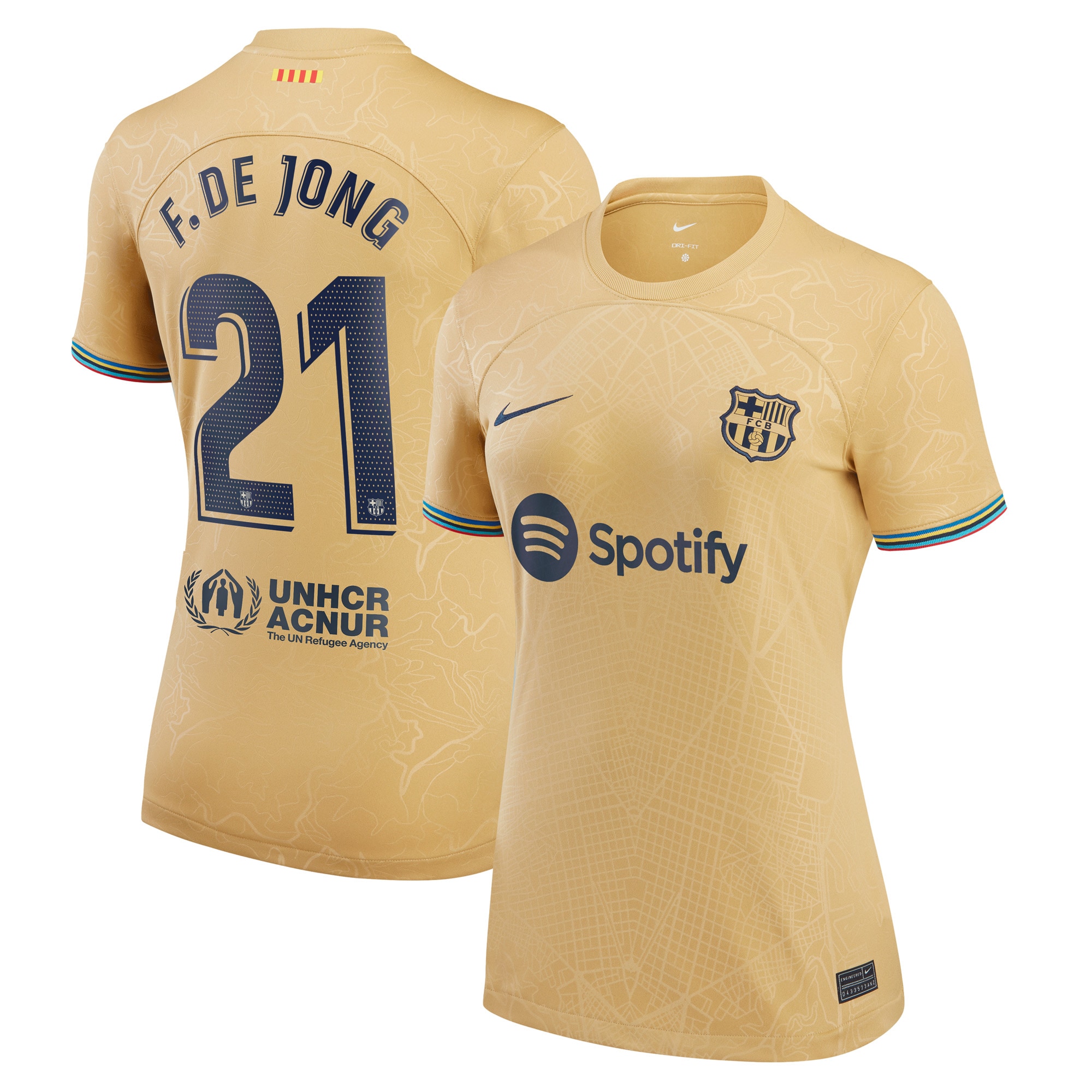 Frenkie de Jong Barcelona Women's 2022/23 Away Replica Player Jersey – Yellow