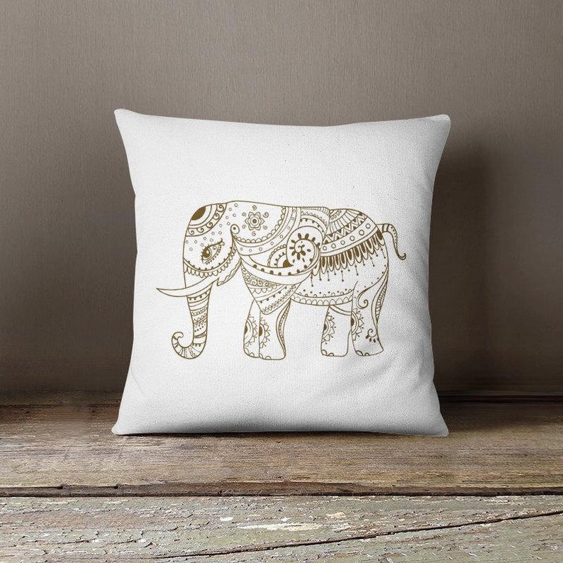 Mendalion Elephant Throw Pillow, Bedroom Decor, Outdoor Pillows, Living Room Decor, Sofa Bed Throw Pillow, Decorative Pillow, Home Office Throw Pillows