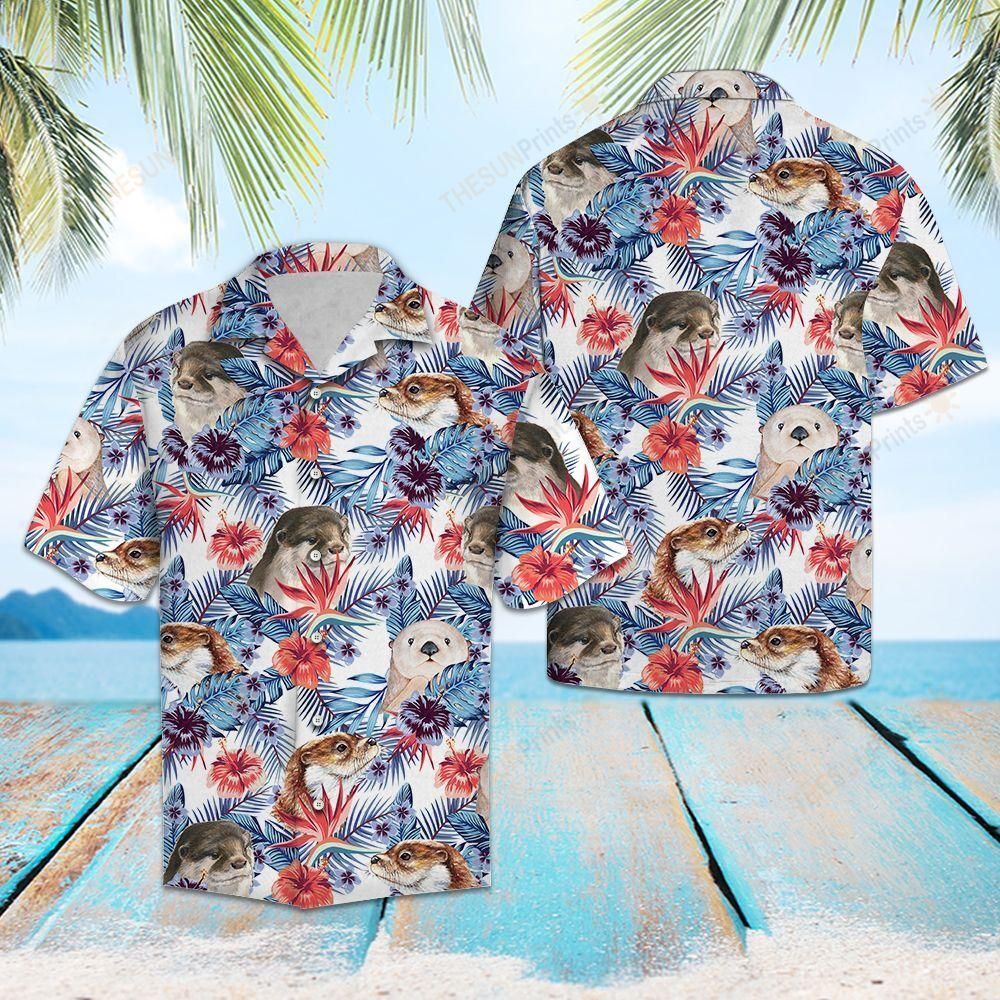 Otter Hibiscus Flower Hawaiian Shirt Ha23377