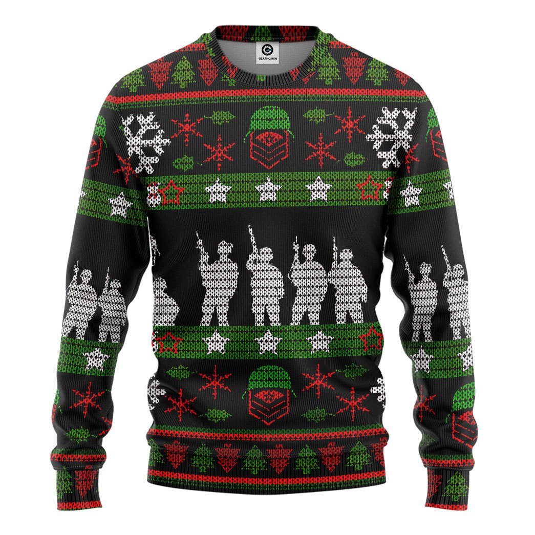 3D Veteran Soldier Present Custom Ugly Christmas Sweater