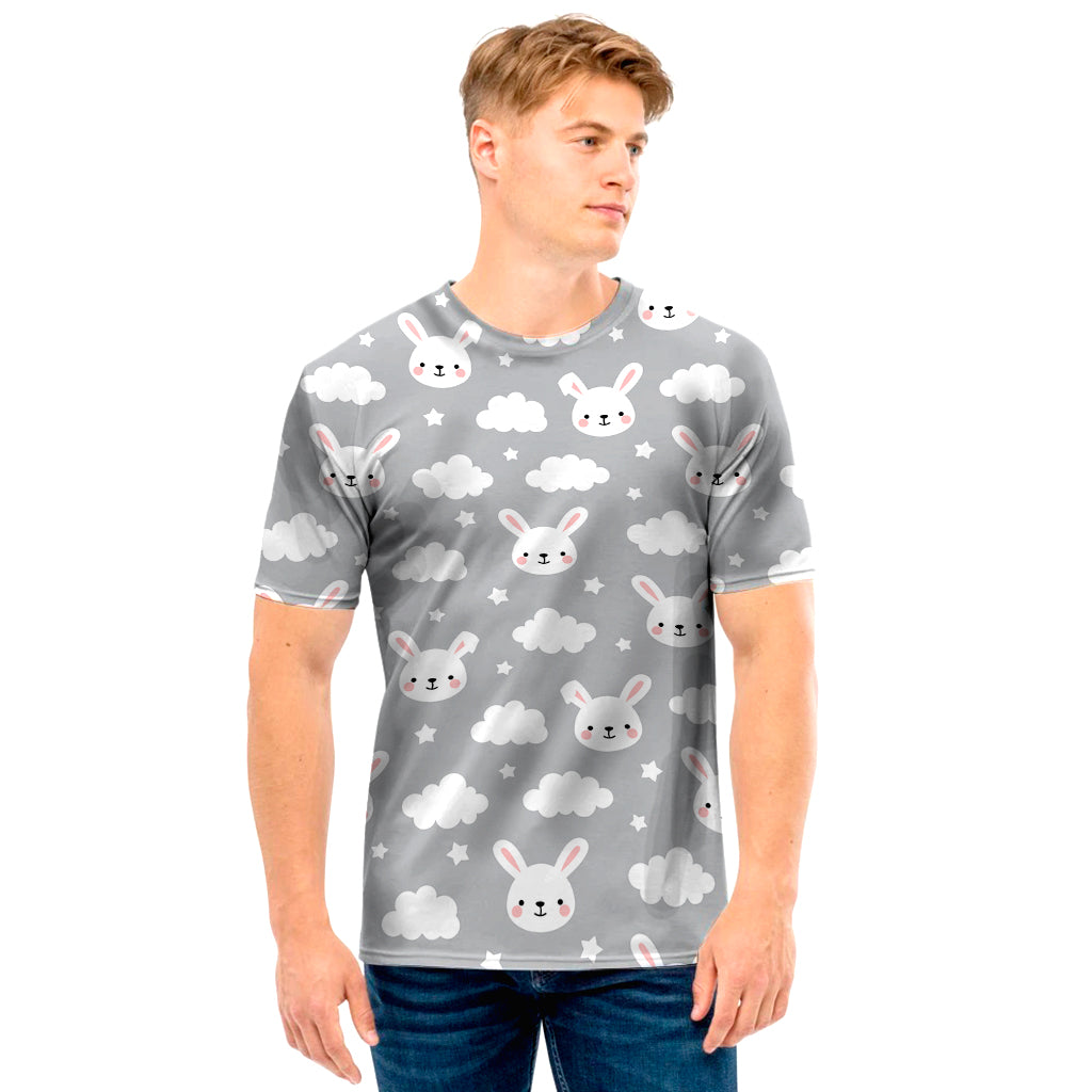 Rabbit And Cloud Pattern Print Men’S T-Shirt