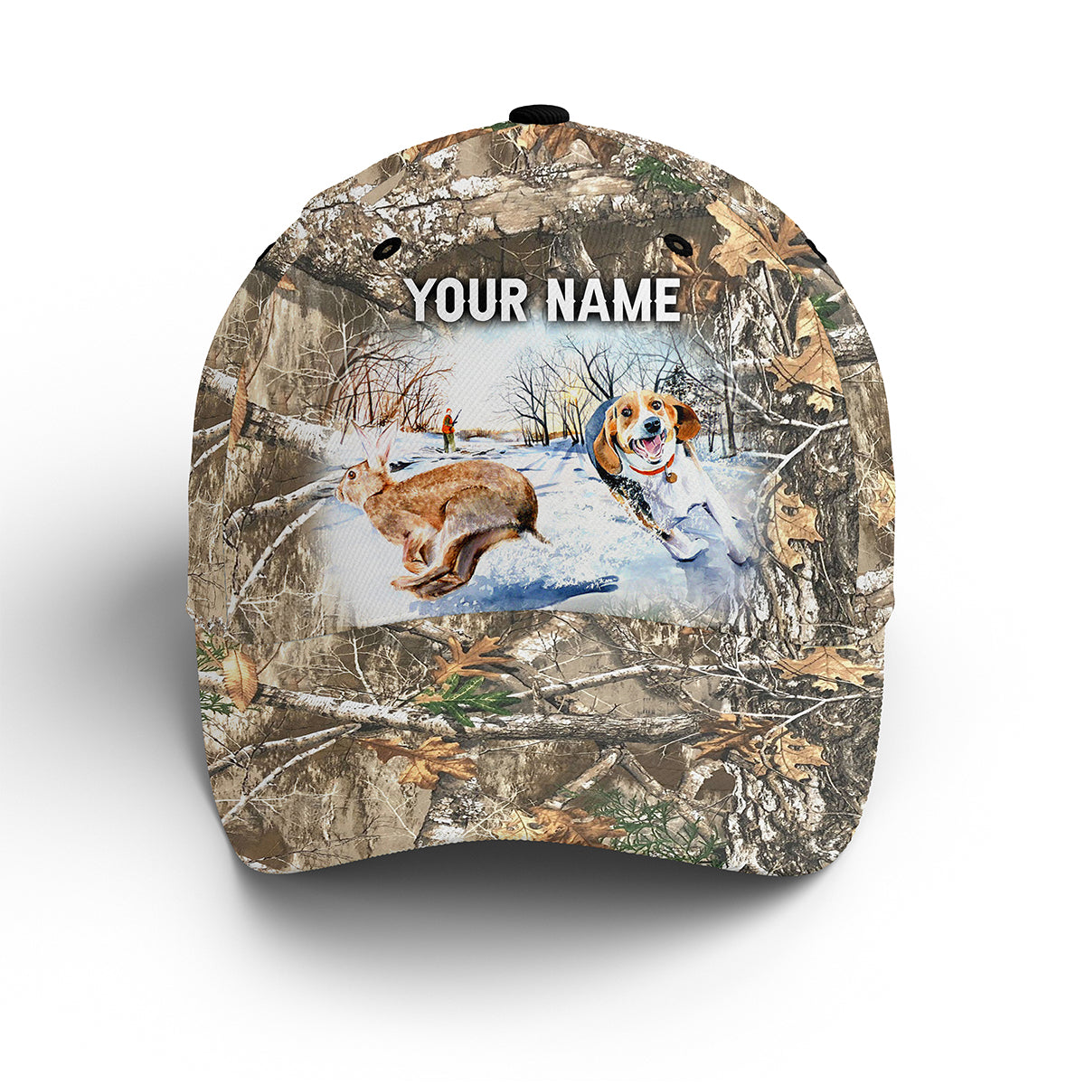 Rabbit Hunting With Beagle 3D Camo Custom Hunting Hat Adjustable Mesh Unisex Hunting Baseball Hat Nqs2739