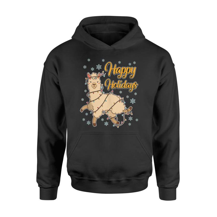 Llama Christmas Lights T Shirt Happy Holidays Christmas T-Shirt – Standard Hoodie