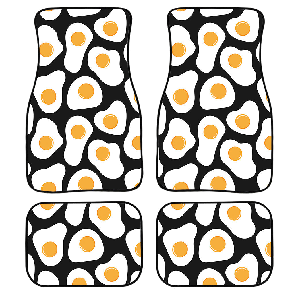 Black Fried Eggs Pattern Print Front And Back Car Floor Mats, Front Car Mat