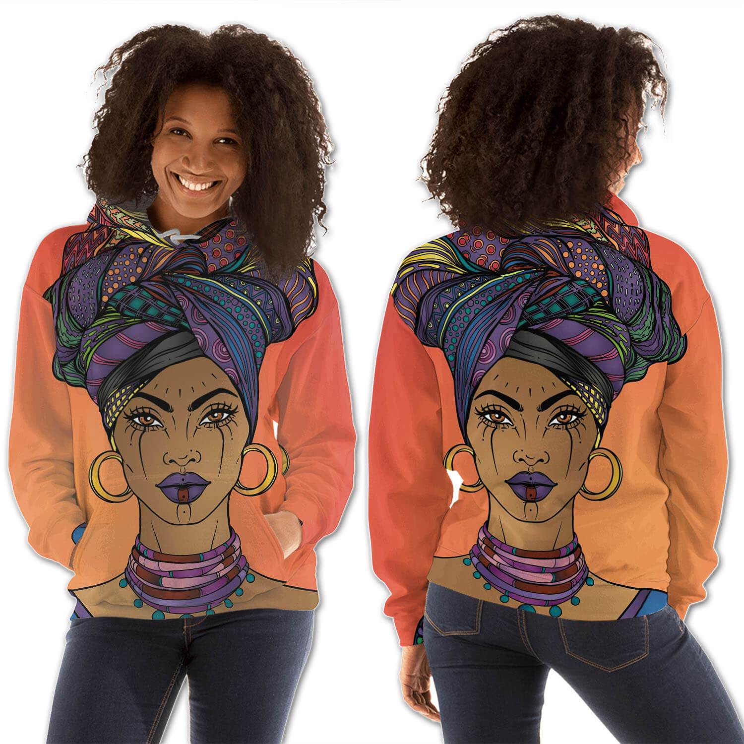 African American Hoodies Cute Black Afro Girls All Over Print Womens Hooded Sweatshirt African American Apparel BPS26848