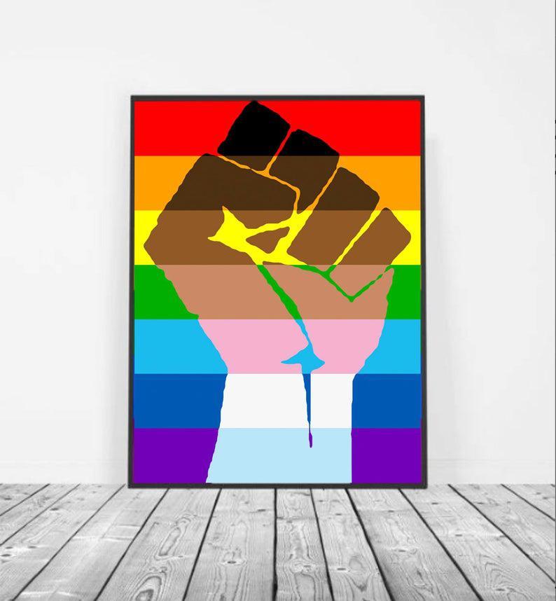 Queer Trans Gay Pride Poster, Rainbow Flag, Diversity, Resist, Black Lives Matter, Intersectional, Civil Rights, Equality, Egalitarian