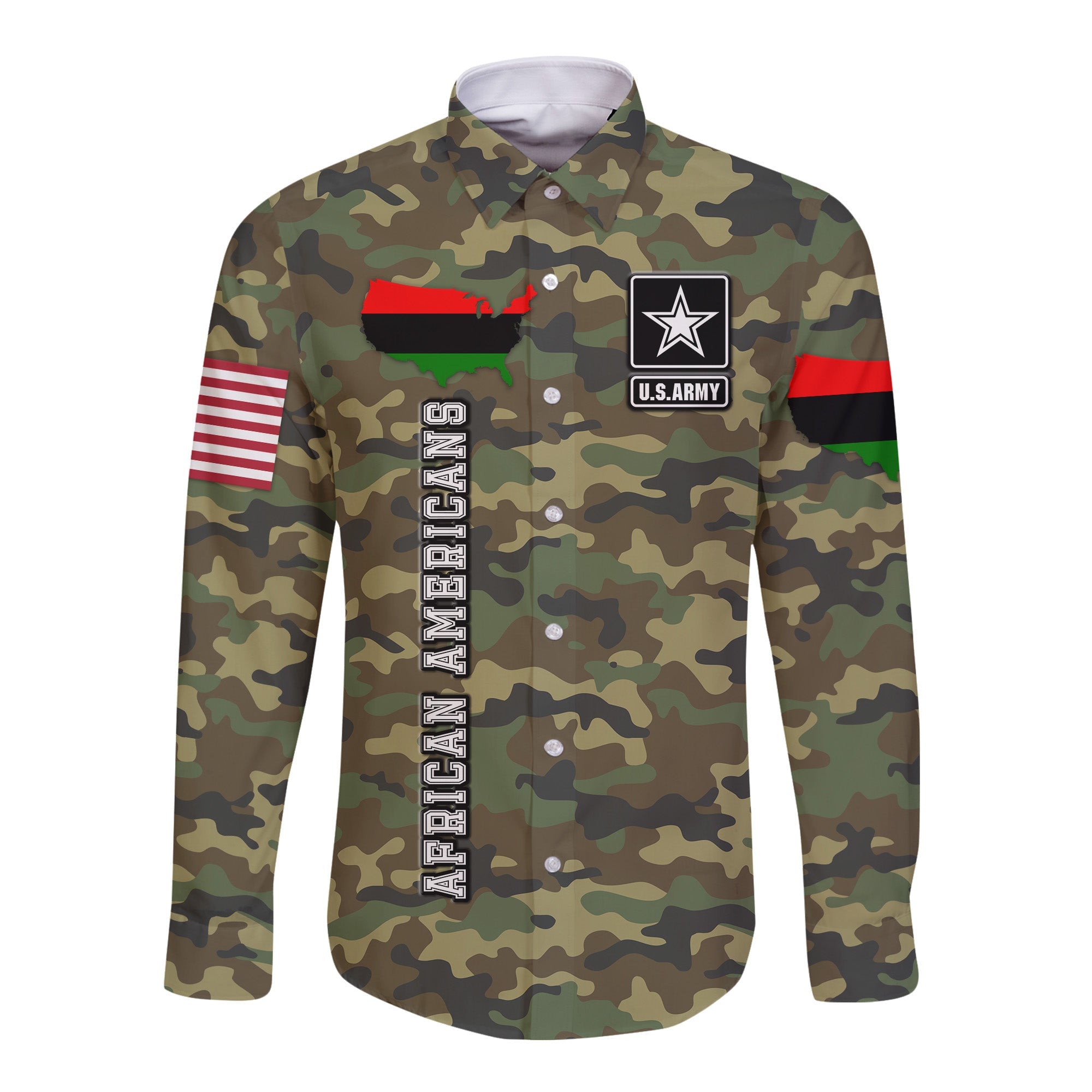 (Custom Personalised) Military Of African Americans Hawaii Long Sleeve Button Shirt Flag Simple Style Lt8