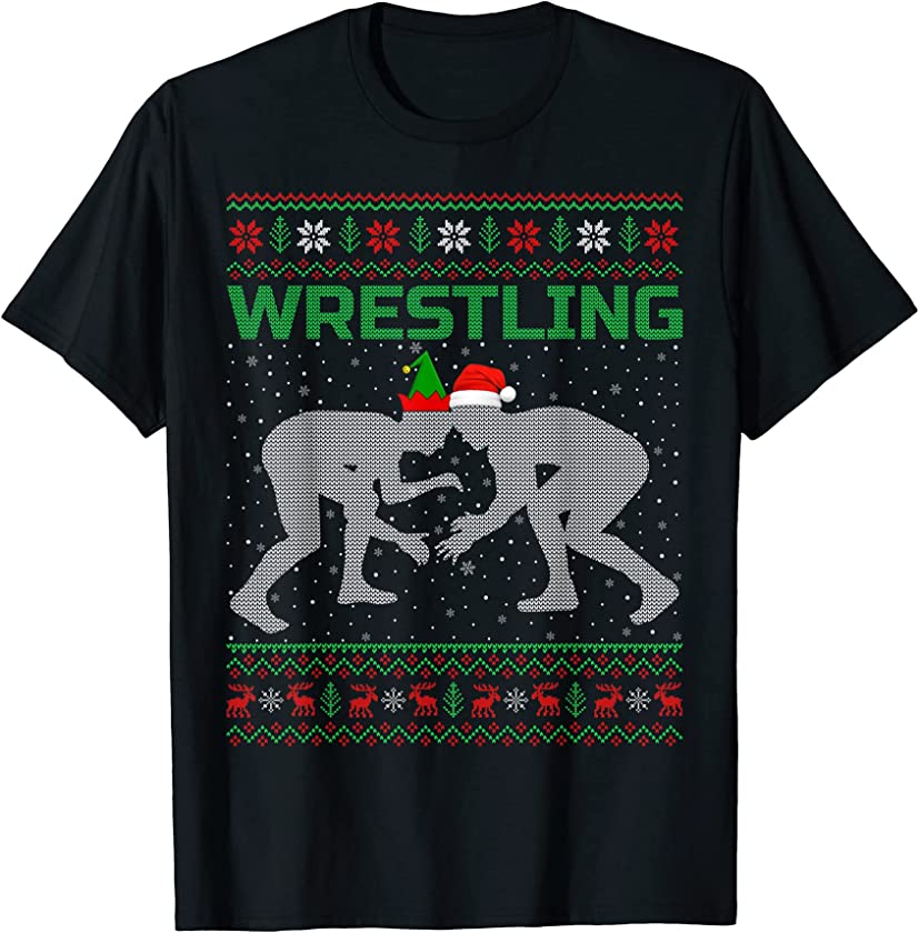 Wrestling Ugly Christmas Sweater Style Funny Wrestling Xmas T-Shirt