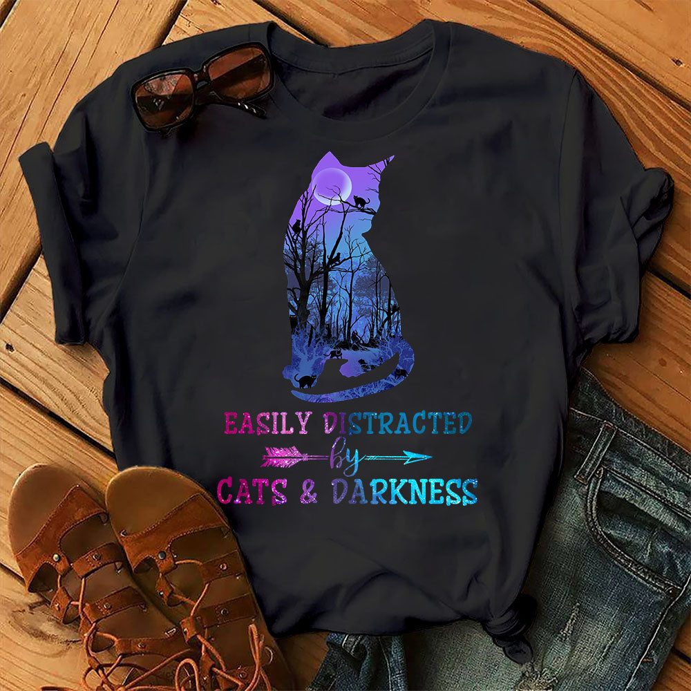 Easily Distracted By Cats & Darkness Funny Cat Kitten Graphic Unisex T Shirt, Sweatshirt, Hoodie Size S – 5XL