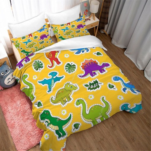 Cartoon Little Dinosaur 2 Duvet Cover Pillowcase Home Decor 3D Bedding Set