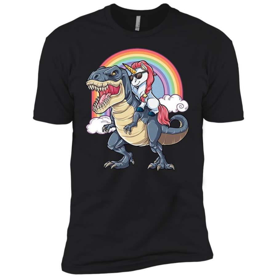 Unicorn Riding Dinosaur T Rex T Shirt Unicorns Rainbow Gifts Boys Cotton T-Shirt