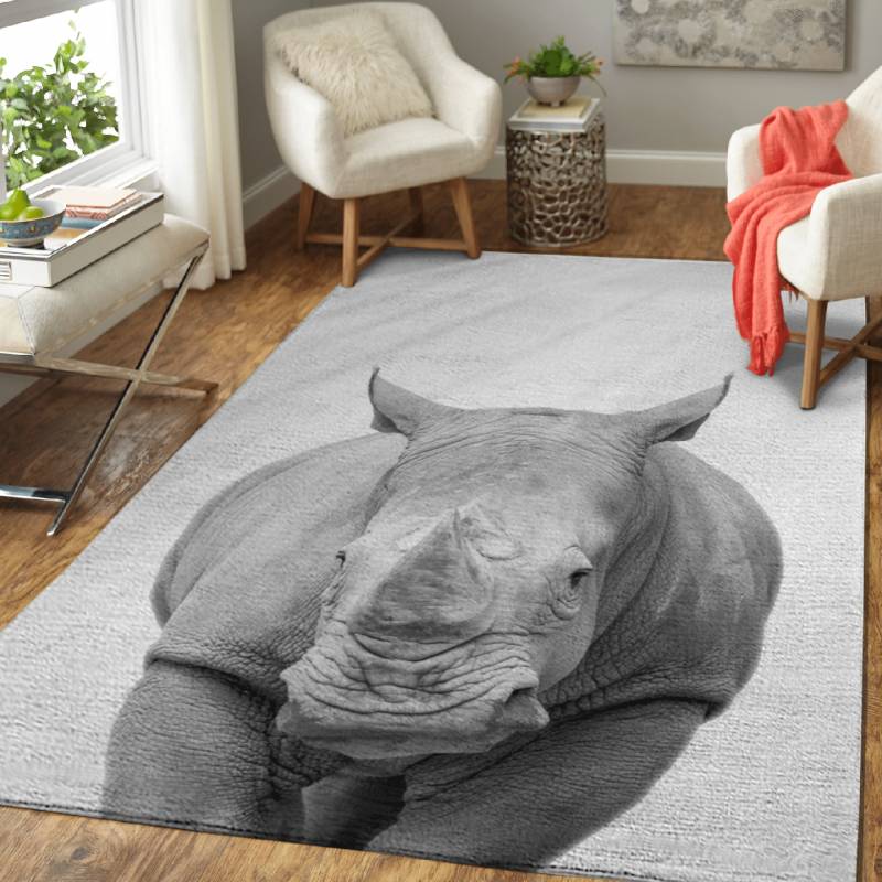 Rhinoceros black and white – Animals Area Rug Carpet