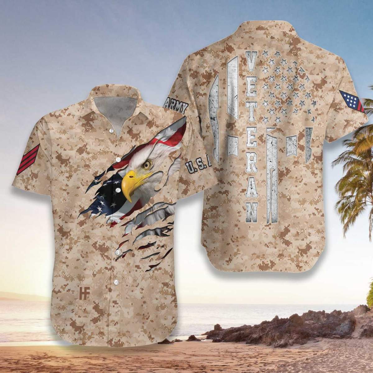 Veteran Proud Us Desert Marine Camouflage All Over Printed Hawaiian Shirt Ha69063