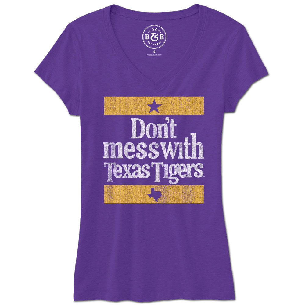 B&B Dry Goods LSU Tigers Don’t Mess Wth Texas Tigers V-Neck T-Shirt – Purple