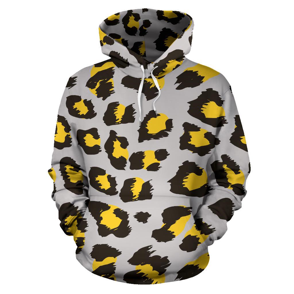 Gray Leopard Print Pattern Men Women Pullover Hoodie