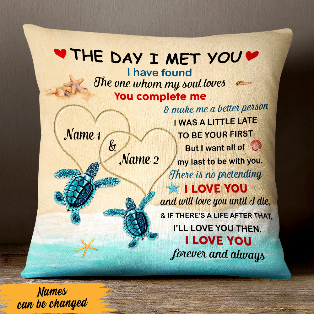 Personalized Couple Beach Turtle Pillow Jn92 30O47 (Insert Included)