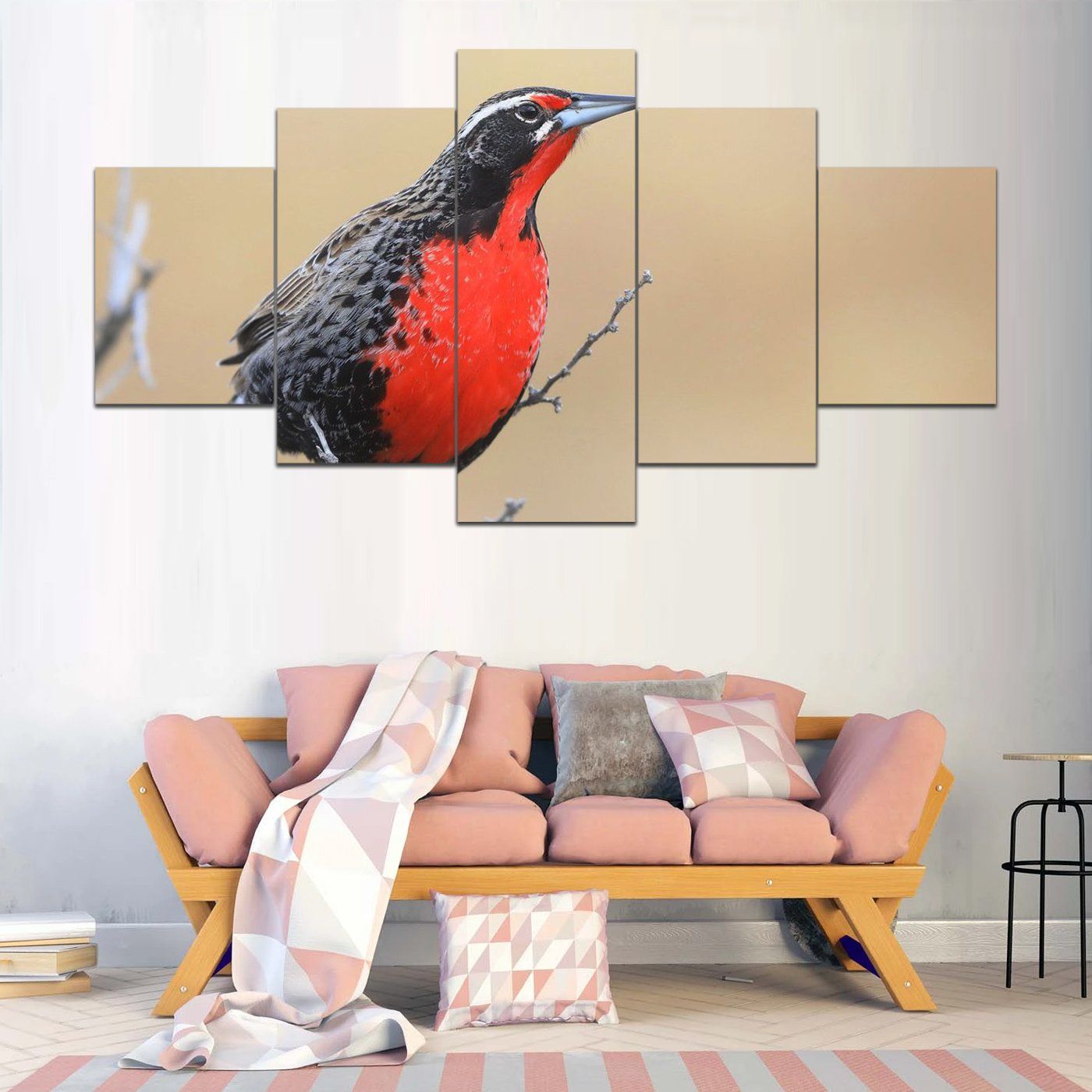 Birds Sturnella Loyca 5 Panel Canvas Art Wall Decor Home Decor