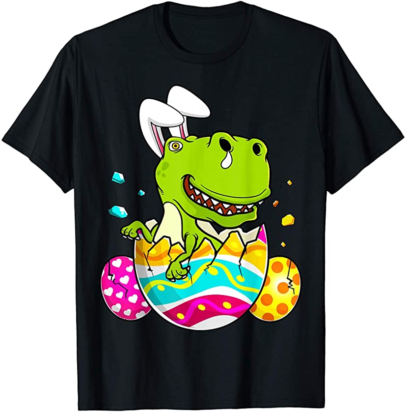 Dinosaur T Rex Bunny Ears Eggs Easter Day Gift Boys Girls T-Shirt