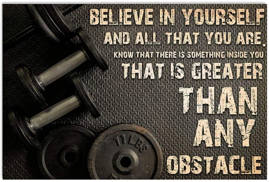 Vintage Fitness Believe In Yourself Greater Than Any Obstacle Poster Art Print      Home Decor Gift For Men Women Family Friend On Birthday Xmas