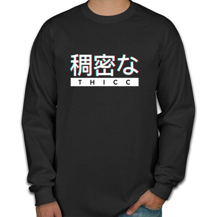 Aesthetic Japanese “THICC” Logo Men Long Sleeve Shirt